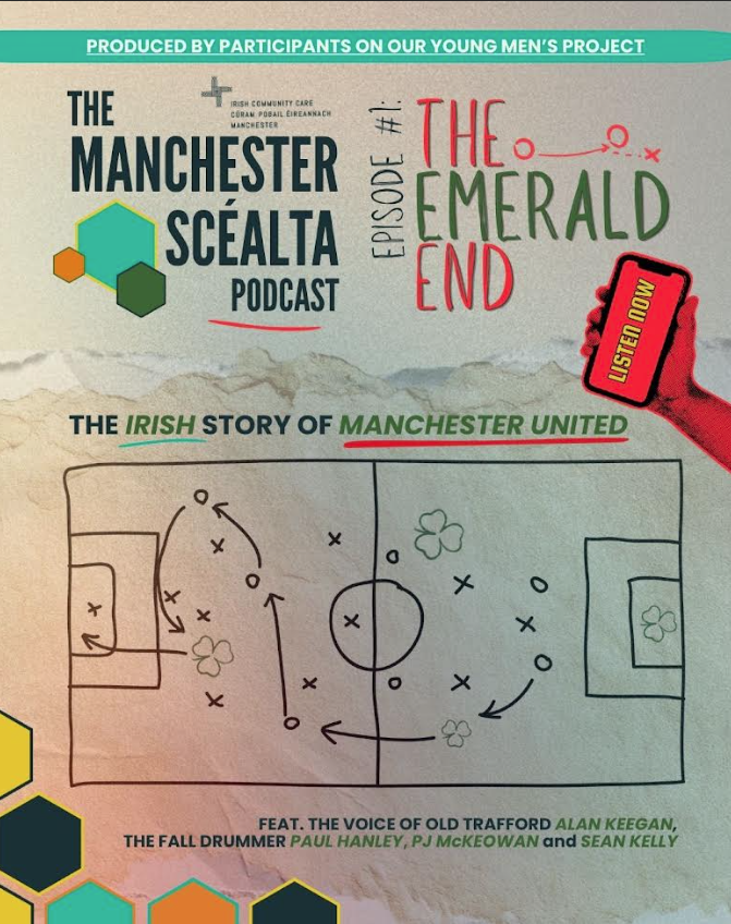 hanleyPa's tweet photo. Delighted to appear on the Manchester Scéalta' Podcast episode 1: ‘The Emerald End’, exploring the enduring Irish influence on Manchester United and the city. 
Listen now on Spotify, YouTube or SoundCloud: ​​​​https://t.co/3ZlhBEEpVQ https://t.co/cJuZVukpB9