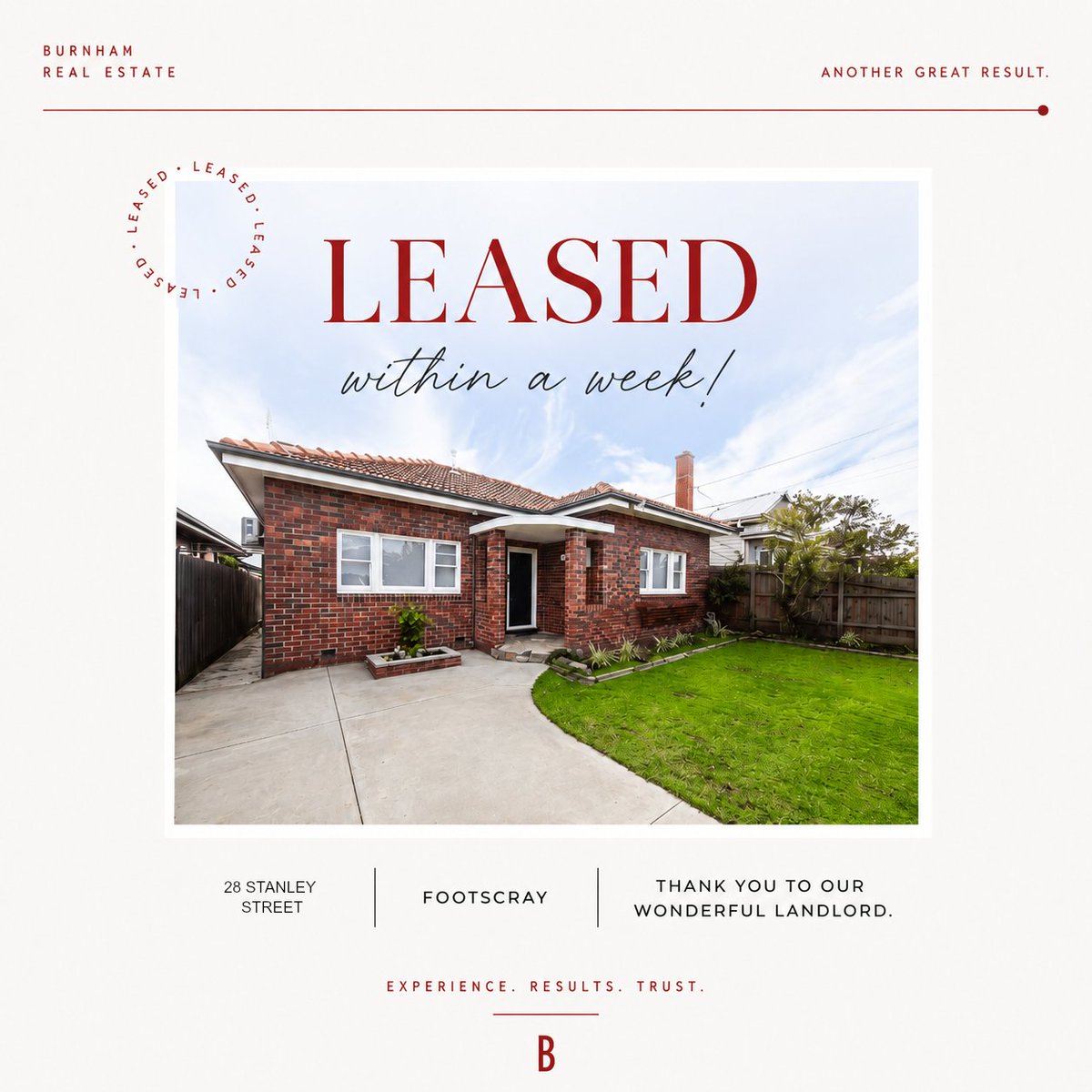 BurnhamRE's tweet photo. Listed. Loved. Leased. 🔑
📍28 Stanley Street, West Footscray

Thinking of leasing out your property, or on the hunt for your next rental?  

Our team is ready to help.  📞 03 9687 1344 Reach out to us today.   

#WestFOOTSCRAY #RealEstate #BurnhamRealEstate https://t.co/7RgIVLgBSS