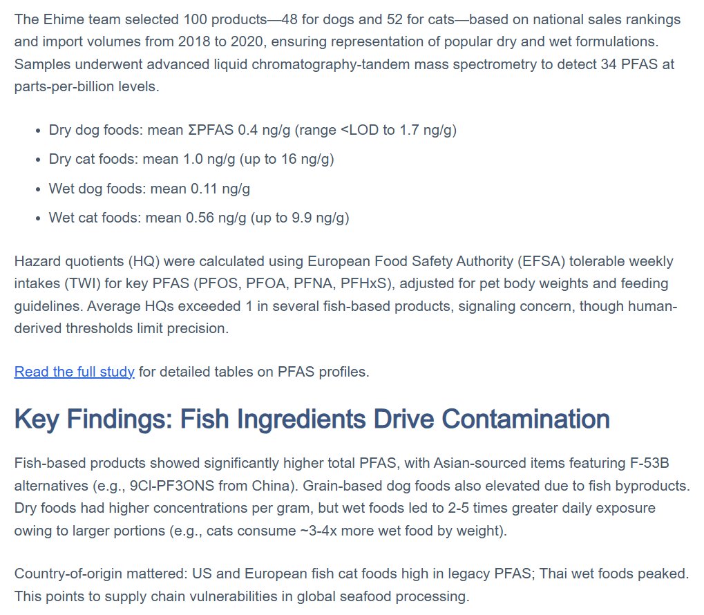 gloriousprey's tweet photo. was digging around and just discovered this study published in May showing that fish-based pet foods contain extreme levels of PFAS... holy shit, yet another reason to not feed any fish-based foods to your cats https://t.co/2oN8Sh207i https://t.co/QdYfbGeDBQ https://t.co/gdtEn4LQbk