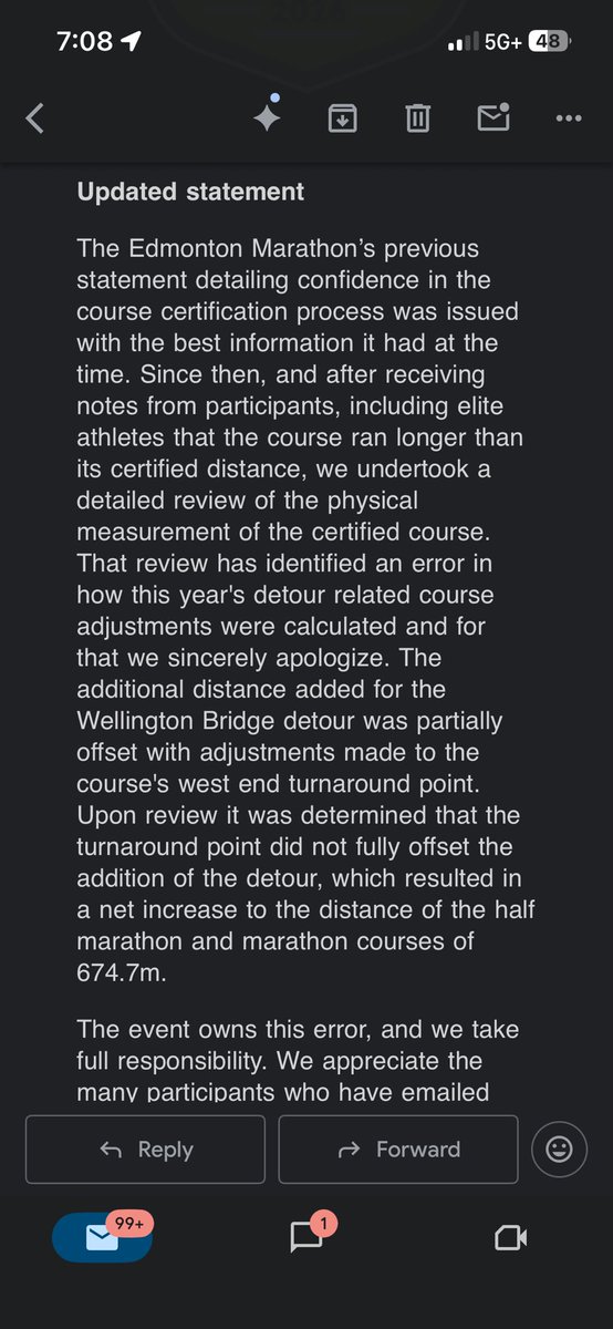 jonnywakefield's tweet photo. NEWS: the Edmonton marathon, after doubling down following complaints about the course being too long, has now acknowledged the course was too long https://t.co/2C3OZMdETc