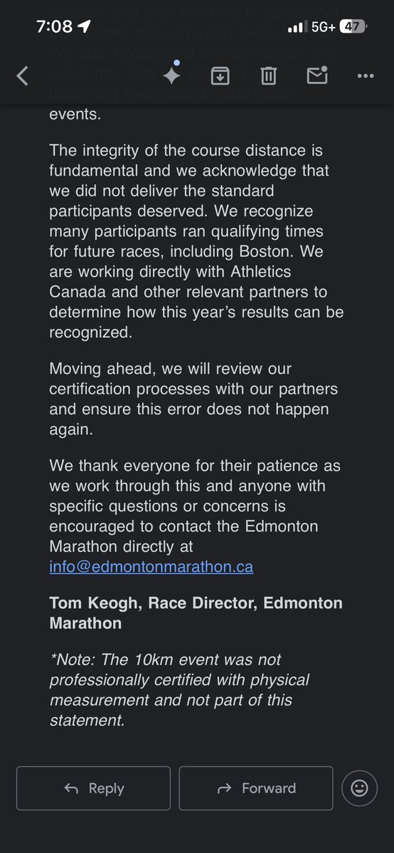 jonnywakefield's tweet photo. NEWS: the Edmonton marathon, after doubling down following complaints about the course being too long, has now acknowledged the course was too long https://t.co/2C3OZMdETc