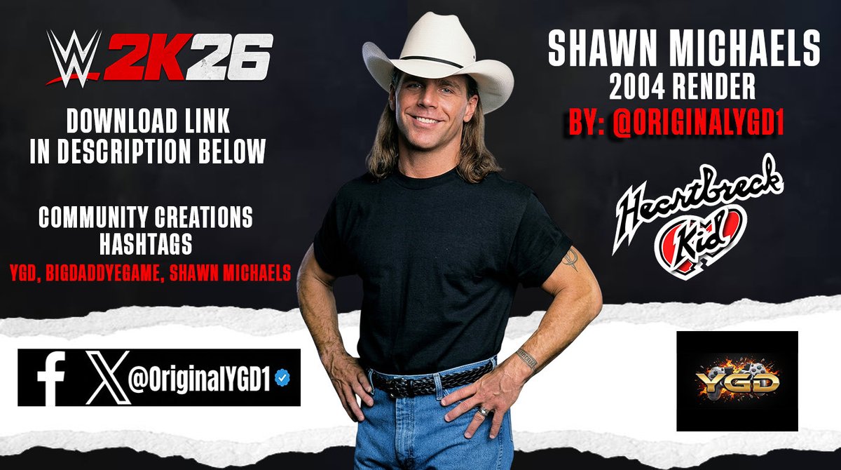 OriginalYGD1's tweet photo. SHAWN MICHAELS 3 PACK 4K RENDER FOR #WWE2K26 #WWEGAMES #WWE2K #HBK
Badd Blood ‘97
NWO HBK
2004 HBK
“PNG FILE” PHOTO ALREADY FITTED “NO BACKGROUND” JUST DOWNLOAD FROM THE LINK BELOW
COMMUNITY CREATION HASHTAGS “PC”
“YGD, BIGDADDYEGAME, SHAWNMICHAELS
NON PC USERS “DOWNLOAD LINK BELOW”
https://t.co/Ul9KUeIVtC