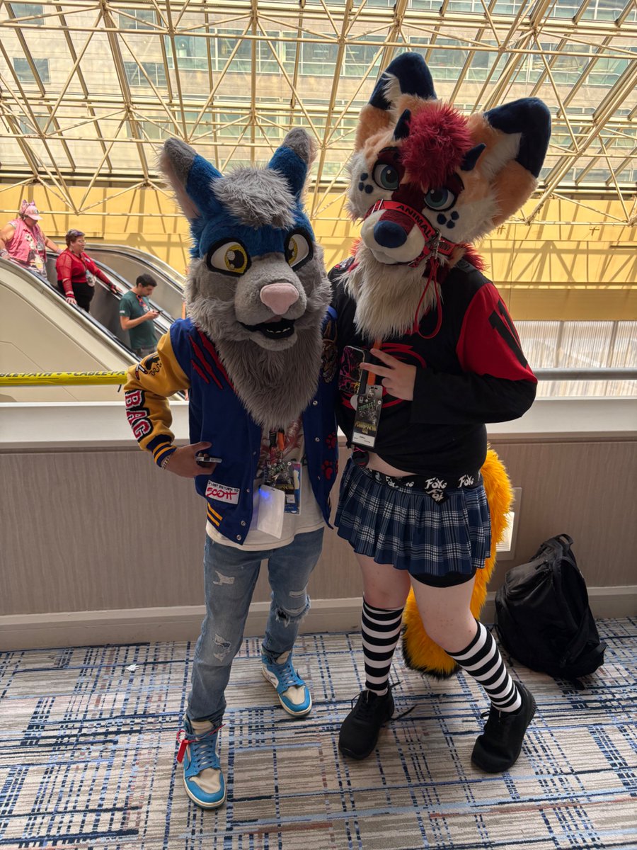 Cobalt_Foxx's tweet photo. Finally met this cute puppy at #furrydelphia @TheRussellDawg also Let’s go Knicks!
#fursuit https://t.co/Du8NLIonjU