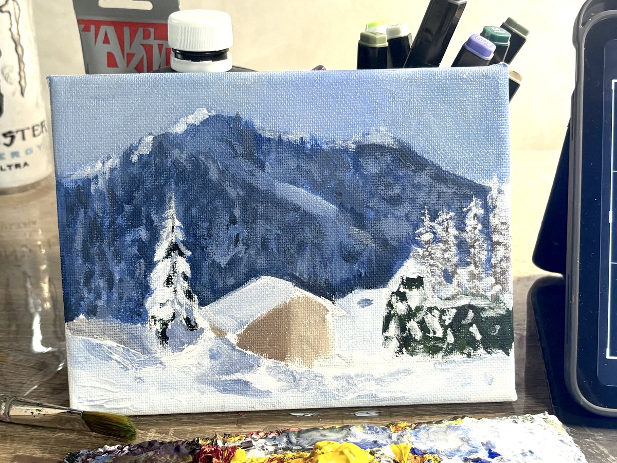 WendigoCub's tweet photo. Made this piece of art last month for my dad’s birthday ^^ Fisrt time painting on small canvases, I enjoyed the process even though during it I was struggling bcs my brush was not small enough!! This is Val Gardena, Italy #naturepainting #traditionalartists #smallcanvas https://t.co/lPlGu2HZhg