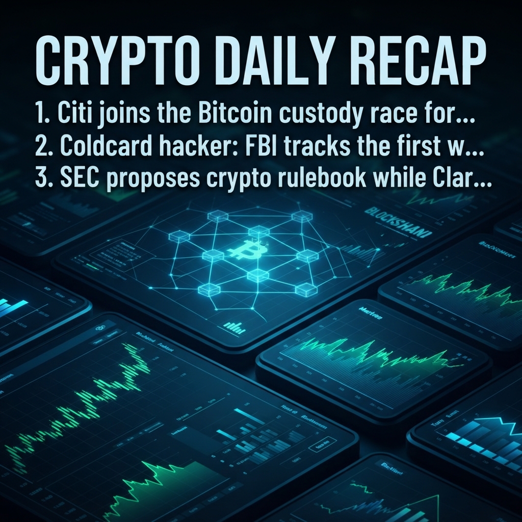 RinOnChain's tweet photo. 1/5 [2026 AUG 19] Today's Web3 News

1. Citi joins the Bitcoin custody race for institutional investors
2. Coldcard hacker: FBI tracks the first wave of 1,082 BTC
3. SEC proposes crypto rulebook while Clarity Act stalls

🧵↓ https://t.co/F2MoJqfhZl