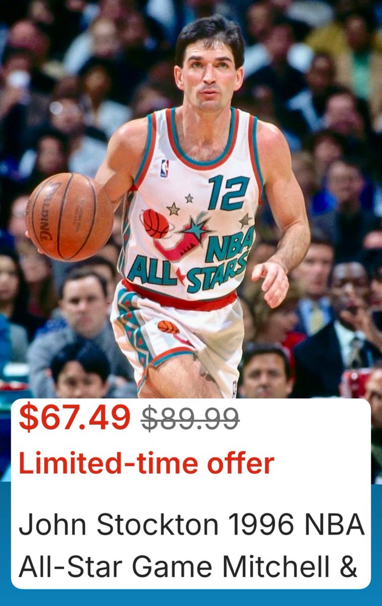 JazzNationNews's tweet photo. John Stockton 1996 NBA All-Star @mitchell_ness jersey ⭐️
Link 👉 https://t.co/FAdc6YGk17
Available right now at special sale price 🥳
.
.
#JazzNation #UtahJazz #TakeNote
#NBA #MitchellNess #Fanatics https://t.co/ifM1W4hUBh
