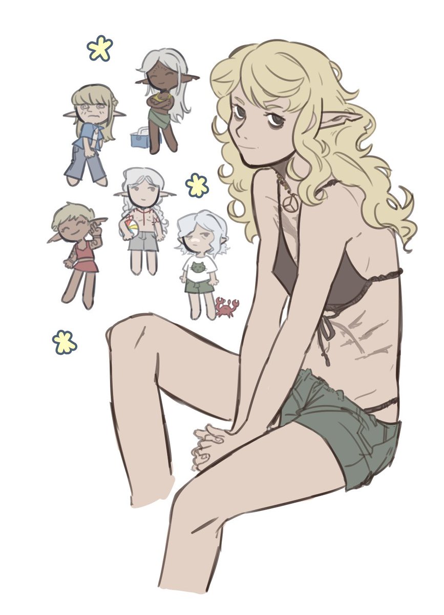 Aridsrsly's tweet photo. Fleki and the canaries — summer edition!

#art #dungeonmeshi https://t.co/eIr73cWnAM