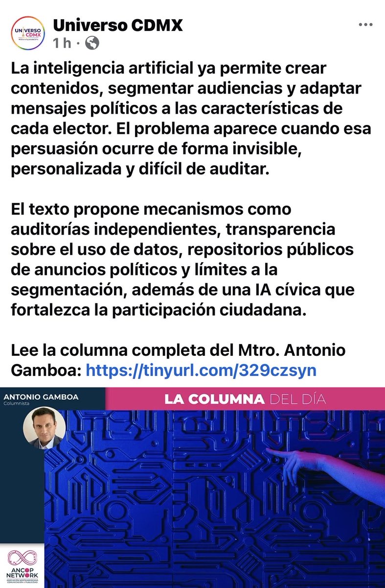 AChabban's tweet photo. Te invito a leer mi columna semanal 
“La tecnología no vota, pero sí puede inclinar la cancha”

https://t.co/mPiDiLiGDW https://t.co/2qCu6SW6JA