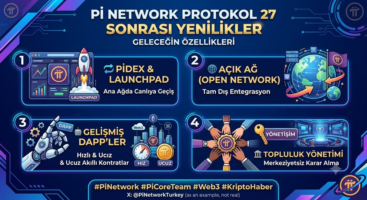 hasan_aydemir79's tweet photo. 🚀 Protokol 27 Sonrası Pi Network'e Gelecek Yenilikler: 🚀

🔄 PiDex &amp; Launchpad: Ana ağda canlıya geçiş
🌐 Açık Ağ (Open Network): Tam dış entegrasyon
🤖 Gelişmiş DApp'ler: Hızlı &amp; ucuz akıllı kontratlar
🏛️ Topluluk Yönetimi: Merkeziyetsiz karar alma
#PiNetwork #Web3 #Pi #PiCoin https://t.co/hQVI9f893C