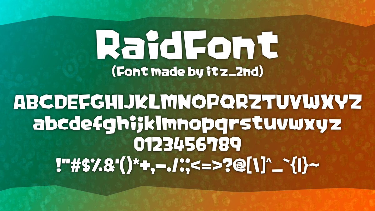 itz_2nd's tweet photo. I've been wanting to use the new font in Splatoon Raiders for my videos, so I recreated it myself! 

And i'm dropping it for yall to use too! 

Link to the Download is below, feel free to use it for whatever, credit isn't needed but always nice!

🔗: https://t.co/2A15dhYA3Z https://t.co/vdjBFMra6y