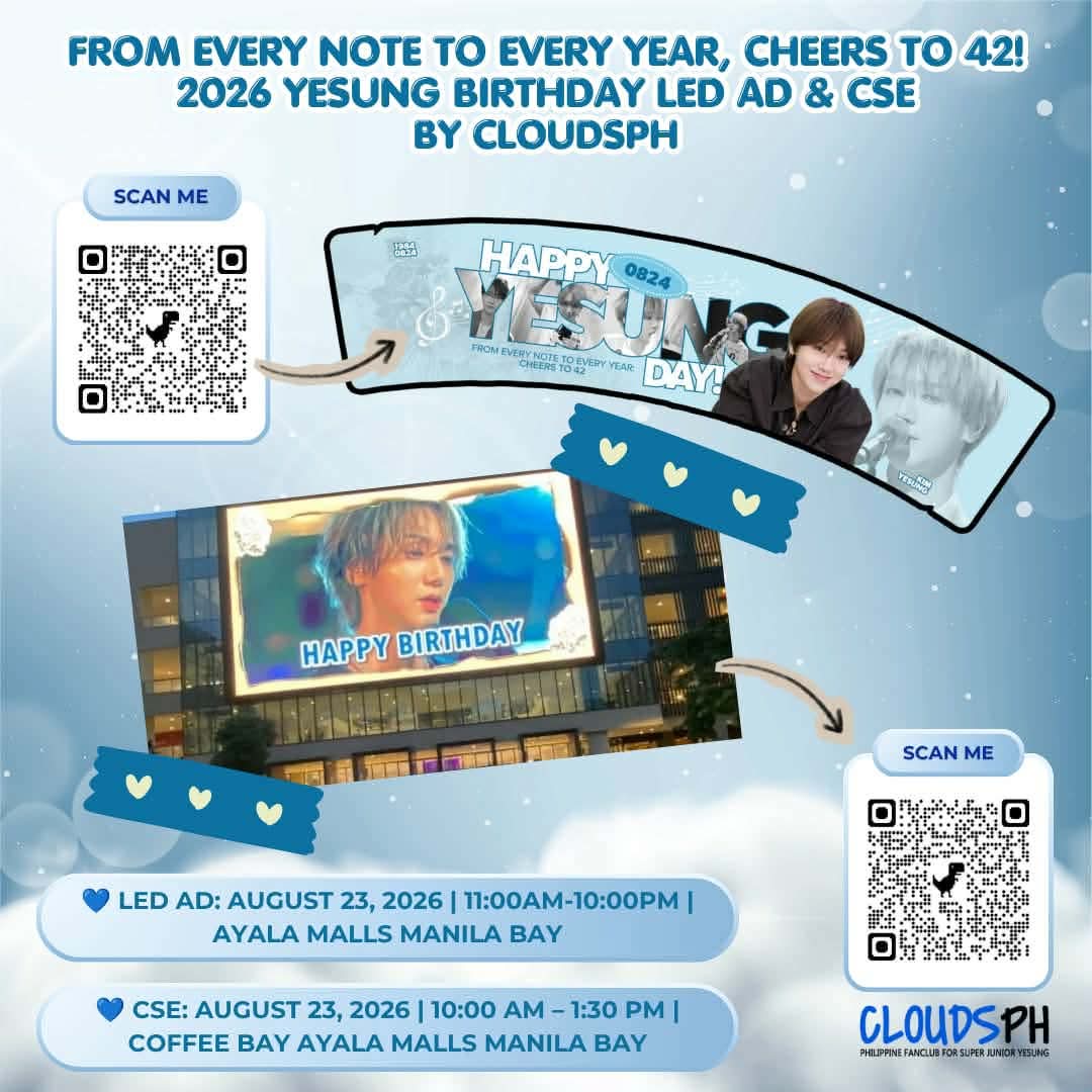 CloudsPH's tweet photo. 🎂💙 IT’S HAPPENING, ELFs! 💙🎂

Yesung’s birthday is almost here! 🥳✨ The wait is finally over, and we’re ready to celebrate with you!
Come and join us as we celebrate our beloved Yesung’s special day! 💙🎉

Let’s make it a day filled with fun, memories, and lots of Yesung love! 🫶💙

📍 Coffee Bay, Ayala Malls Manila Bay
📅 August 23, 2026 10:00am - 1:30pm

See you there, ELFs! 💙🎂✨
#HappyYesungDay2026
#YESUNG #YesungBirthday #SuperJunior #ELF #cloudsphprojects