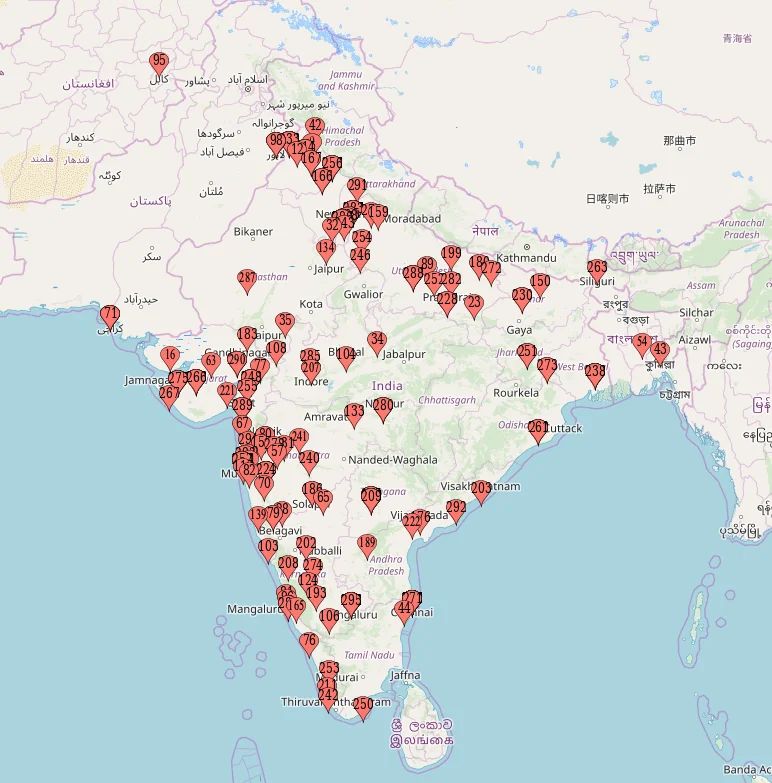 IndianTechGuide's tweet photo. 🚨 A map showing the birthplace of all 295 men's Test cricket players for India. https://t.co/RKithC0CmP