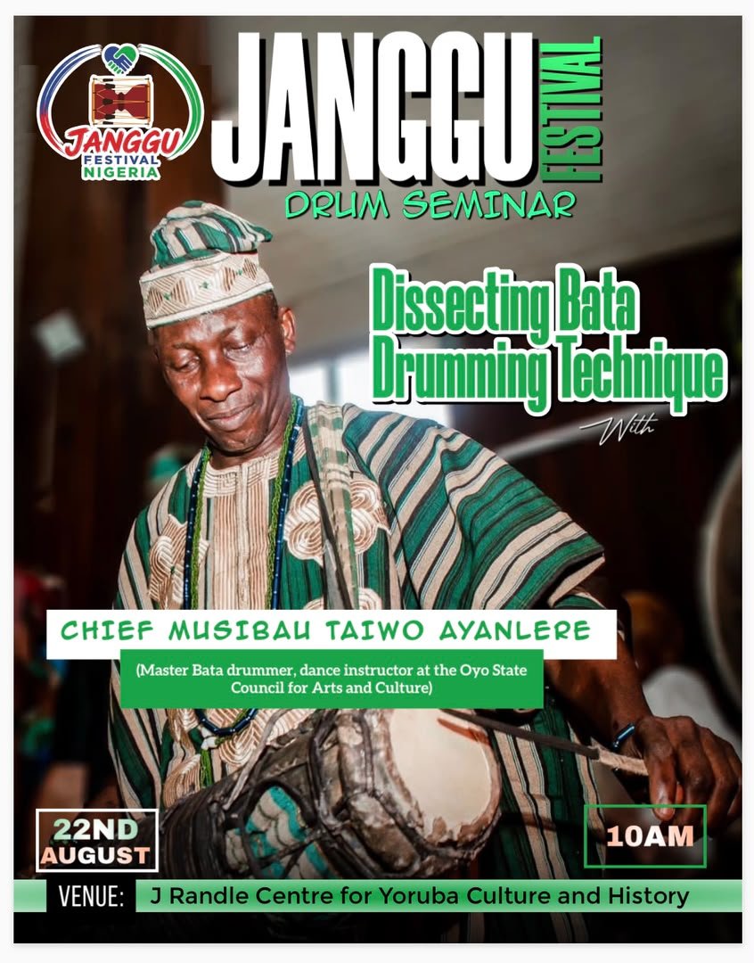 Drumsview's tweet photo. Drum Seminar at Janggu Festival 2026
Theme: Dissecting Bàtá Drumming Technique
With Chief Musibau Taiwo Ayanlere (Master Bata drummer, dance instructor at the Oyo State Council for Arts and Culture) 

Open to all drummers. 

Saturday, 22nd August 2026
10:00 AM
J Randle Centre https://t.co/QG1eZMxsLV