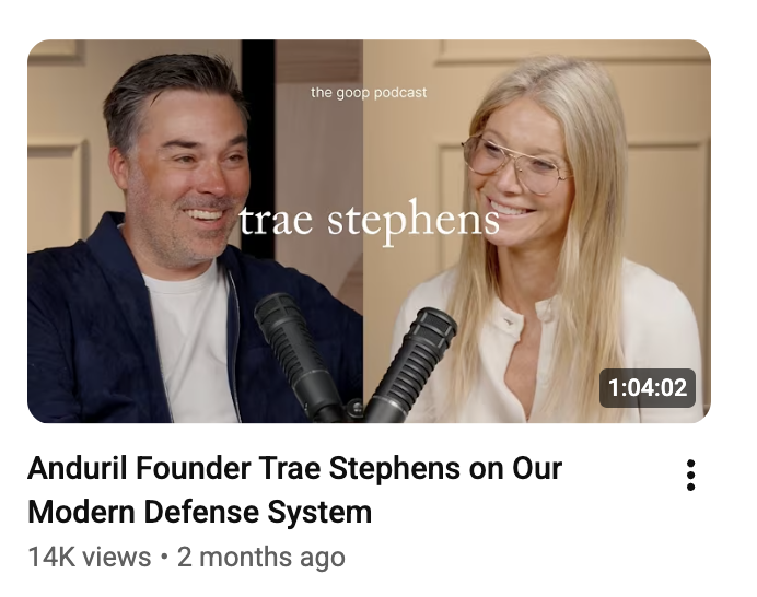 TaylorLorenz's tweet photo. How did I miss the Goop podcast featuring a leading AI weapons manufacturer https://t.co/5gLjrNkX4Q