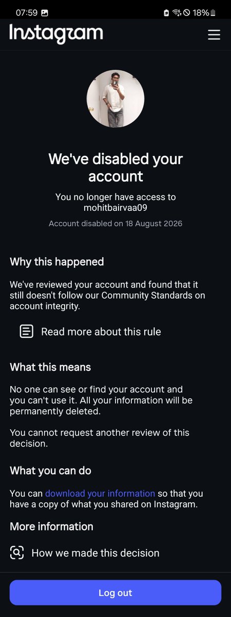 TheMjCinemy's tweet photo. Dear @Instagram @MetaSupport, my @mohitbairvaa09 was wrongfully disabled for account integrity despite no policy violations. I submitted all official identity documents, but it remains disabled. Please review and restore my account. #InstagramDisabled #MetaSupport https://t.co/WfyTzNpY61