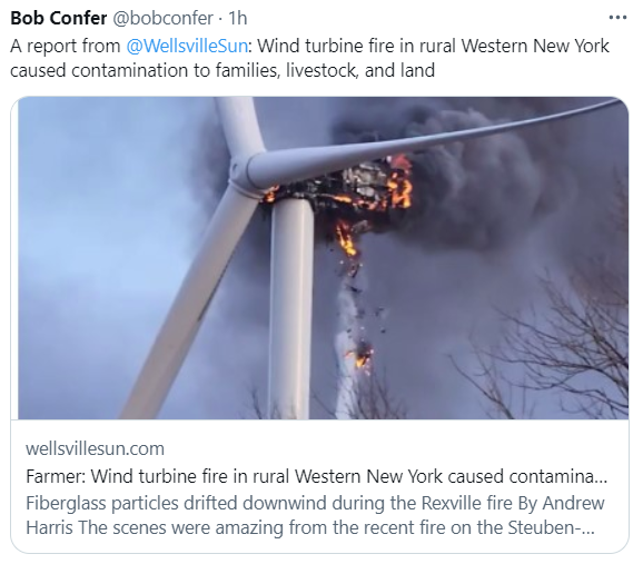 wxbywilliams's tweet photo. @SpecNews1Albany Wind power tonight, via 1,200 turbines across the state, is producing <1% of New York energy.  Wind power is expensive.  Wind power is unreliable.  Wind power is not green. https://t.co/nWU9TR3TDC