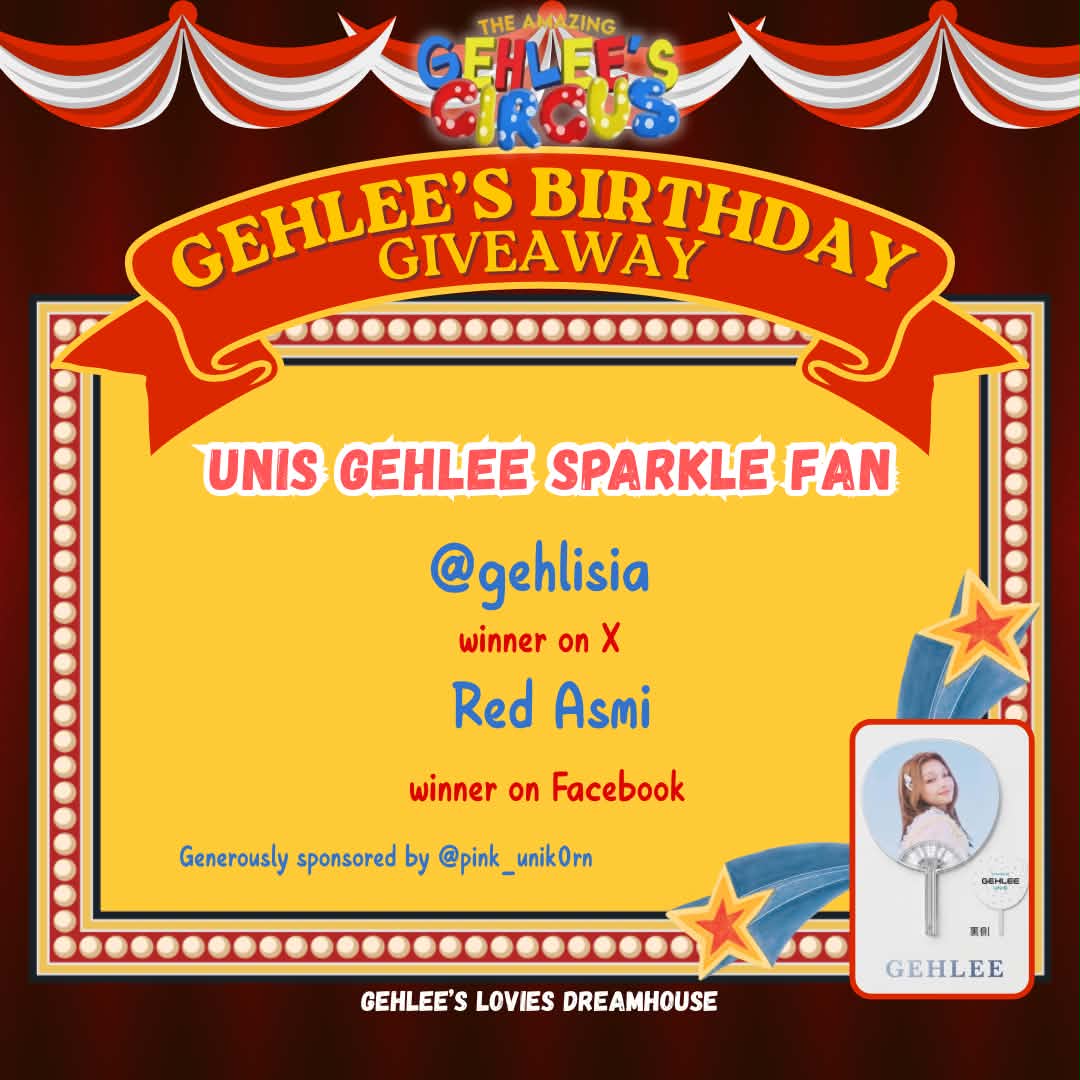 gehleeoffcl's tweet photo. 🎉 Gehlee’s Corner Giveaway Winners! 🎉

A BIG THANK YOU to everyone who joined our giveaway and celebrated Gehlee’s birthday with us! 💖✨

📌 Winners were selected based on the number of likes and hearts received within the specified timeline.

Thank you for joining the fun and for all the love and support! 🫶💗

Congratulations to all our winners! 🎉 And to everyone who joined—THANK YOU! 💕

 #GEHLEE_19_AND_SHINING #TheAmazingGehleeCircus #Gehlee