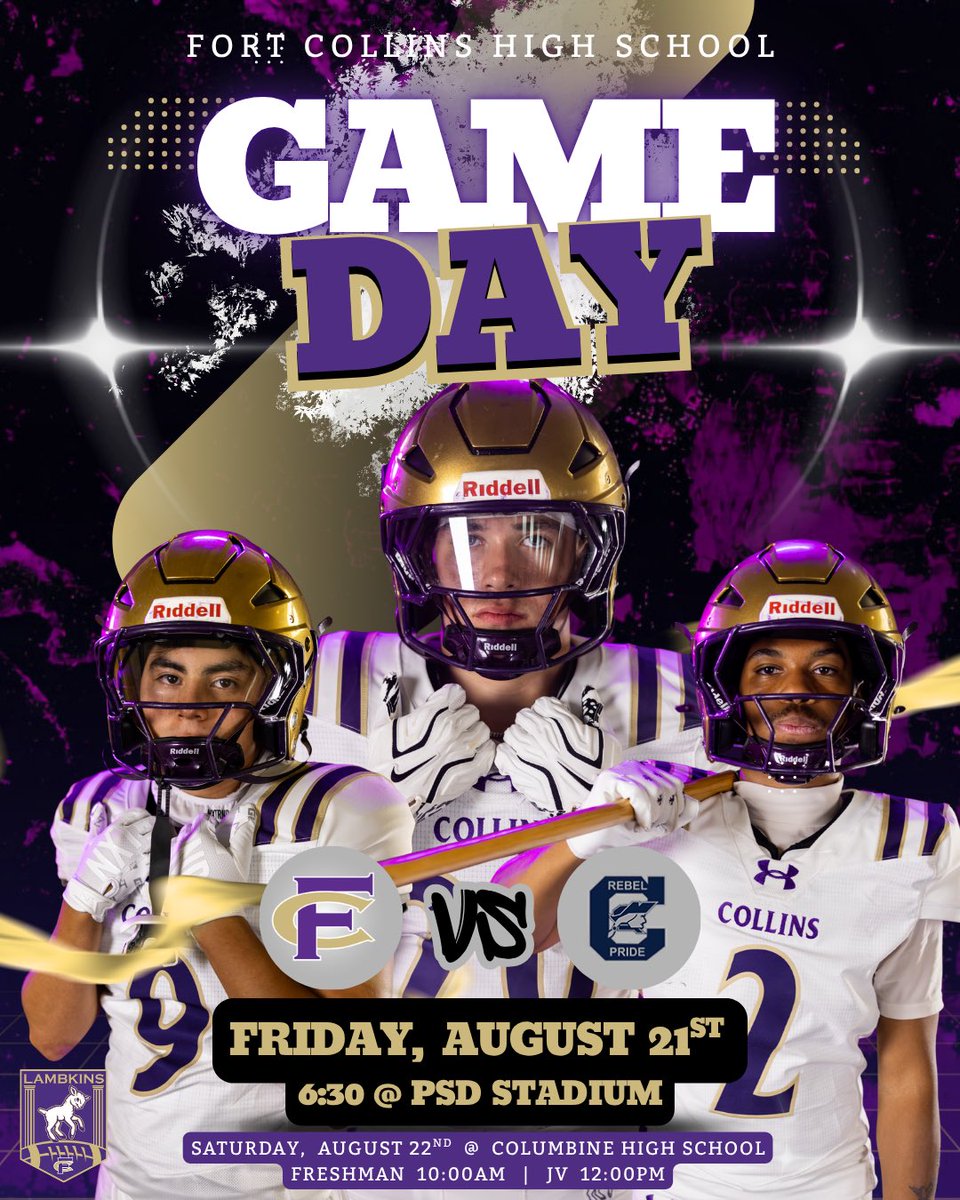 FortCollinsFB's tweet photo. WEEK 0 — LET’S GOOOO!!!

Lambkin Nation, the wait is OVER! We can’t wait to see you at PSD Stadium this Friday as we take on Columbine! Bring the energy, bring the noise, and LET’S PACK THE STADIUM! 

GO LAMBKINS!!!
@PSD_ATHLETICS https://t.co/HTUCiHkIRl