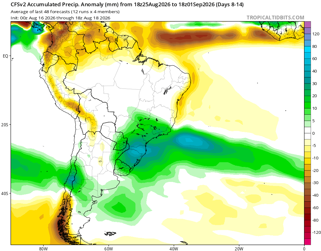 EdoWeatherman's tweet photo. Proyección en seguimiento. Abundantes lluvias retornarían a Chile central.

Días atrás publiqué que la zona central tendría una semana sin lluvias, una tregua pasajera, esto porque durante la próxima semana volverían las lluvias, el viento y las tormentas eléctricas.

He estado siguiendo estos posibles eventos y puedo decirles que deben estar atentos, un patrón favorable para recibir una serie de eventos de lluvia podría constituirse desde el 24 de agosto en adelante.
Diversos modelos ya muestran señales preocupantes, con sectores que fácilmente acumularían más de 100-150 mm en este nuevo tren de sistemas frontales.

Como señalo en el título de esta publicación, esta proyección se encuentra en seguimiento y se estará actualizando los próximos días, pero es prudente estar atentos. De momento los sectores afectados abarcarían el tramo entre la region de Coquimbo y Los Lagos.

#ElNiño. 
#Chile.