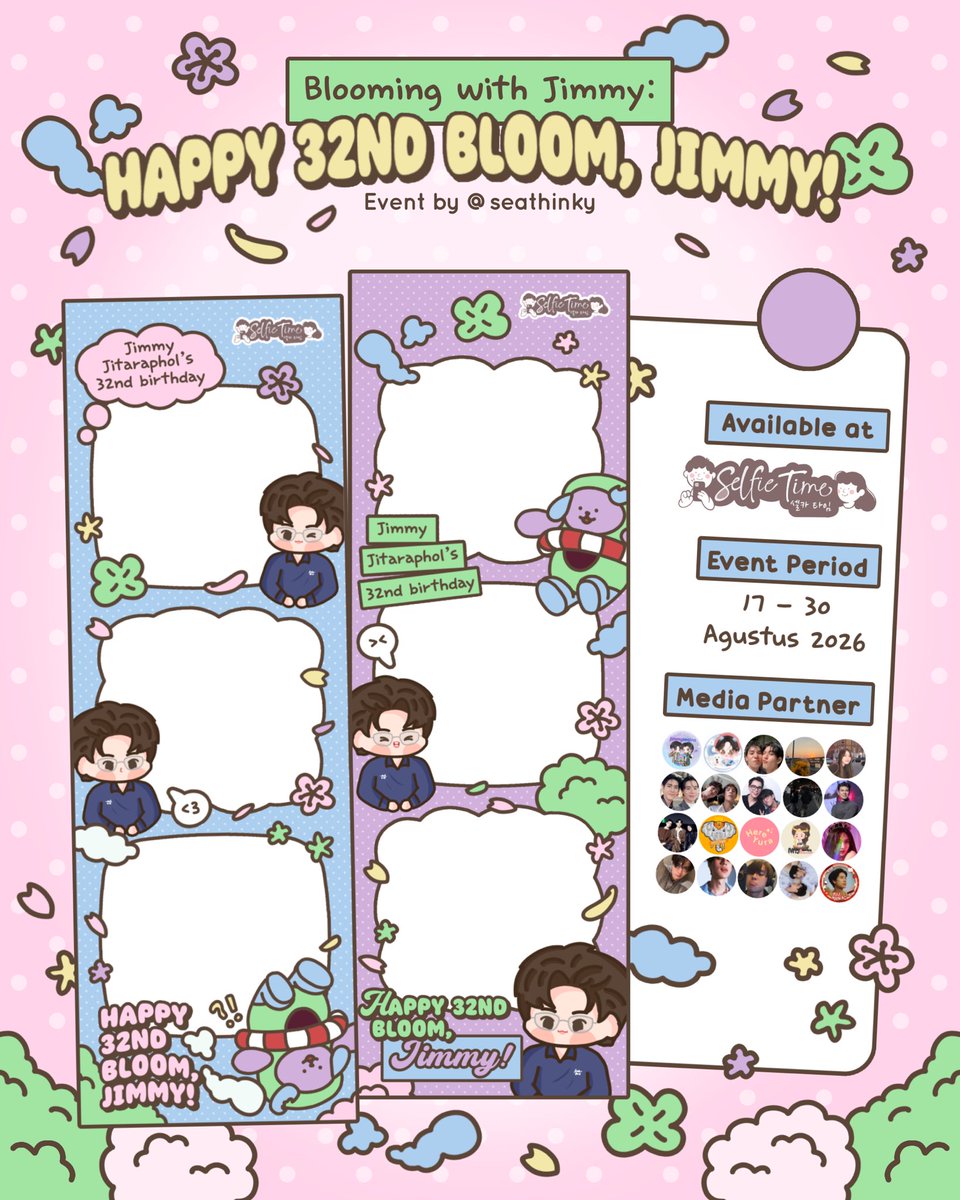 buaalooy's tweet photo. ๐ธ Blooming with Jimmy: Happy 32nd Bloom Jimmy! ๐ธ
๐ all @selfietimeid locations listed on the poster
๐
17โ30 August 2026
Let's bloom together for Jimmy's 32nd birthday!
Strike a pose and let your memories bloom ๐ธ
Project by @seathinky
#jimmyyjp #BloomWithJimmy https://t.co/UCZUplIiI3