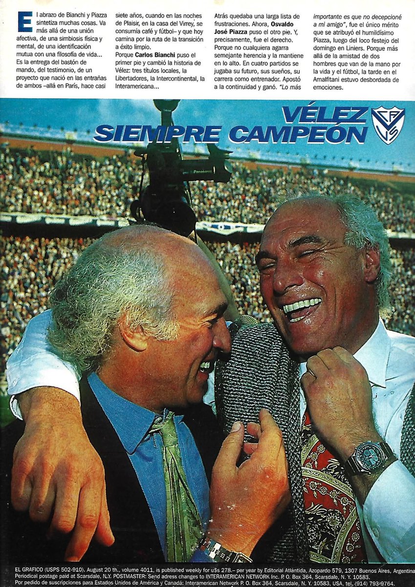 PCioccale's tweet photo. El 18/8/1996 hace 30 años @Velez era el #BiCampeón !!!
Por la última fecha del Clausura, en el #Amalfitani .el conjunto de #Piazza e @Independiente empataron 0 a 0.
@JoseLChilavert_ en andas, #Bianchi y #Piazza festejan.
@historiadevelez @DaleFm97 @ElFortindeVelez https://t.co/HfnHjP07X6