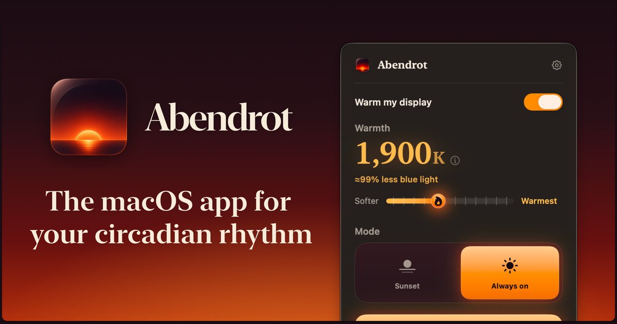Abendrotapp's tweet photo. At night you need to reduce your blue light exposure. 

Night Shift is a light yellowing. It barely cuts the short-wavelength melanopic light that tricks your body clock into thinking it's still daytime. https://t.co/z6NlFV8bVb