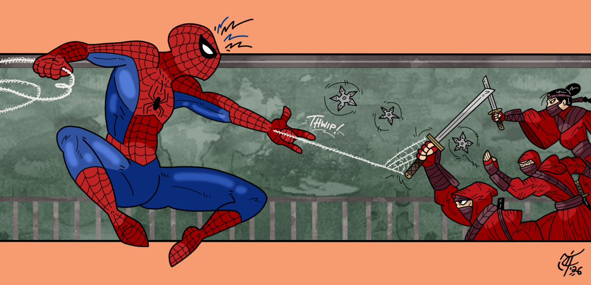 ScooterDoodles's tweet photo. Spider-Man taking on the Hand was such an awesome fight scene in "Brand New Day" (superheroes fighting ninjas will always be spiffy as heck) 🎥🕷️🕸️🥷💥😄 #SpiderManBND #SpiderMan #TheHand #ninjafight #fanart #mcufanart https://t.co/y20P5gBhJ3