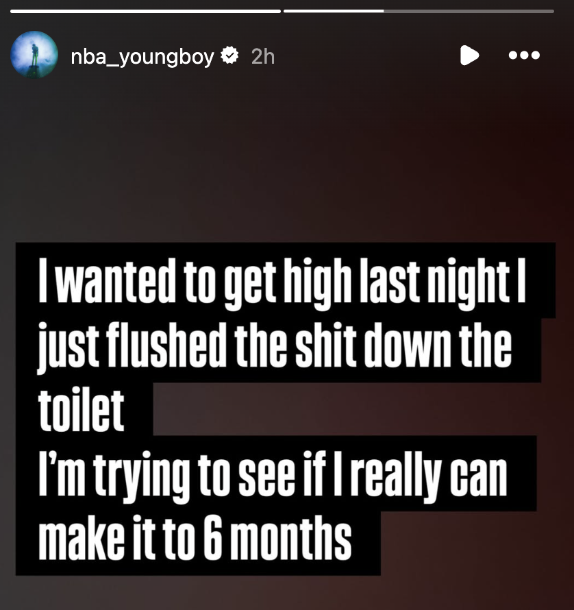 Rap's tweet photo. NBA YoungBoy reveals that he's trying to stay sober‼️🙏 https://t.co/5LlaGZpX6r