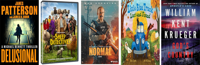 SHPLibrary's tweet photo. This week the South Hadley Public Libraries has 79 new books and three new movies.  New items include Delusional, The Sheep Detectives, Normal, Little Blue Truck Lost and Found, God's Country, The True Meaning of Love, The Drama, and Immortal Rose. https://t.co/gx1F53GVCD https://t.co/Q6jNY7W3HR