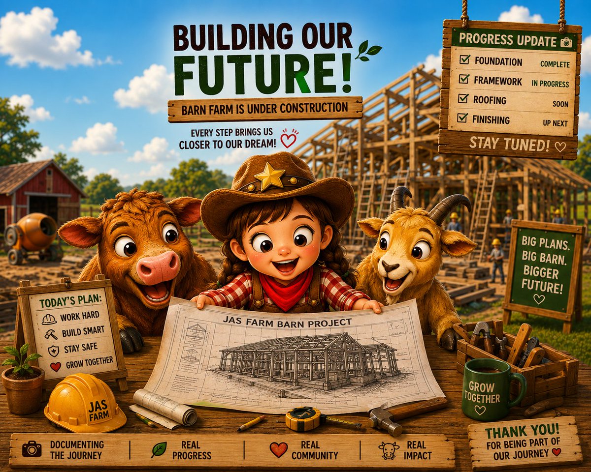 JasFarm_'s tweet photo. 🐂 The barn is no longer just a dream. 🏗️

The plans are ready. The build has begun.

We’ll share the progress, step by step, as JAS Farm grows from an idea into something real.

Big plans. Big barn. Bigger future. 🌱

#JASFarm #GrowTogether
#solana #solanamemecoin https://t.co/aqscvQc7xU