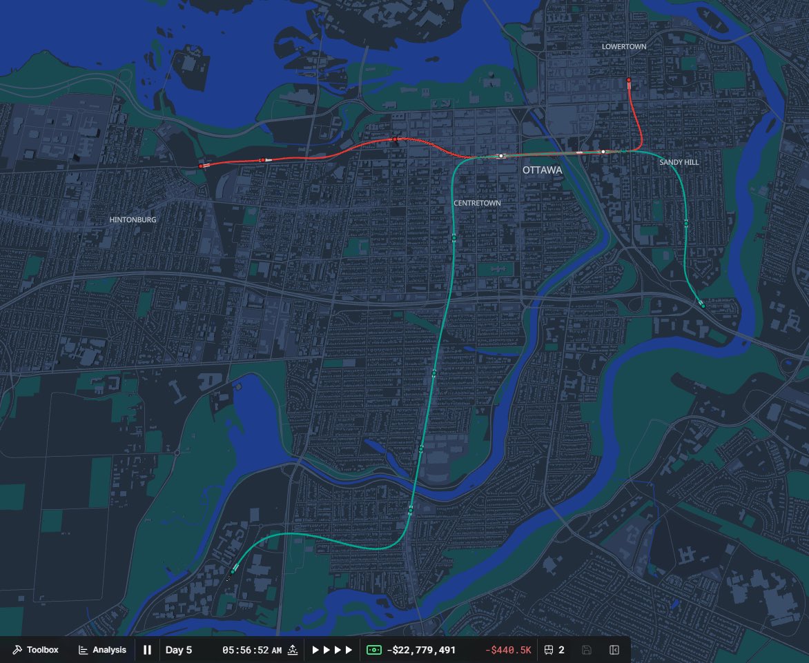 EvanMeiste's tweet photo. Playing Subway Builder on an Ottawa map makes you really hate this city https://t.co/AZLZ1exQZG