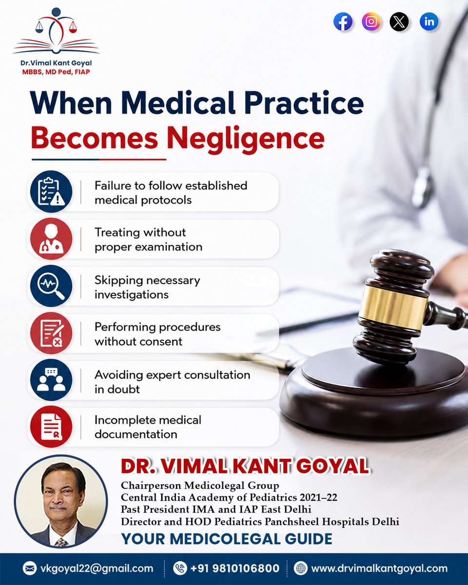 drvimalgoyal's tweet photo. Medical negligence can put patient safety at serious risk.

Skipping protocols, investigations, consent, expert advice, or proper documentation can have serious consequences.

Responsible care starts with informed decisions.

#MedicalNegligence #PatientSafety  #DrVimalKantGoyal https://t.co/8KISJYk3AU