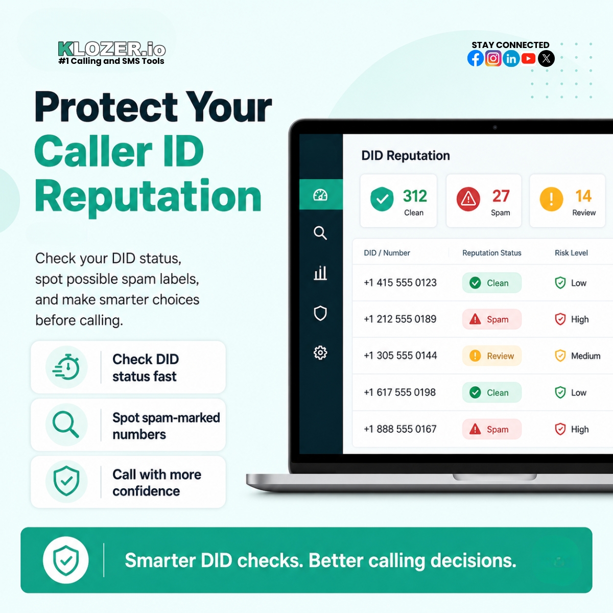 Klozer_io's tweet photo. 𝐏𝐫𝐨𝐭𝐞𝐜𝐭 𝐘𝐨𝐮𝐫 𝐂𝐚𝐥𝐥𝐞𝐫 𝐈𝐃 𝐑𝐞𝐩𝐮𝐭𝐚𝐭𝐢𝐨𝐧

Check your DID status, spot spam-marked numbers, and make better calling decisions with 𝐊𝐥𝐨𝐳𝐞𝐫.

Smarter DID checks. Better calls. Visit us: https://t.co/WFfxqOt9lF

#Klozer #DIDReputation #CallerID #BPO https://t.co/NPUQb5HLb1