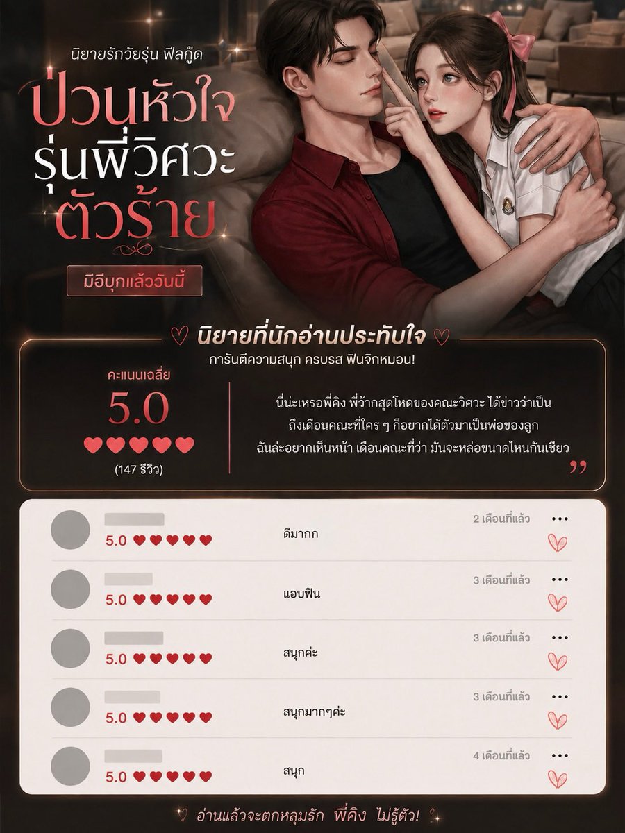 lingjiuj's tweet photo. นิยายที่ทุกคนห้ามพลาด #นิยายโรมานซ์ #แนะนำนิยาย 

https://t.co/I2RcaWxU9r https://t.co/ORebr6bwfo