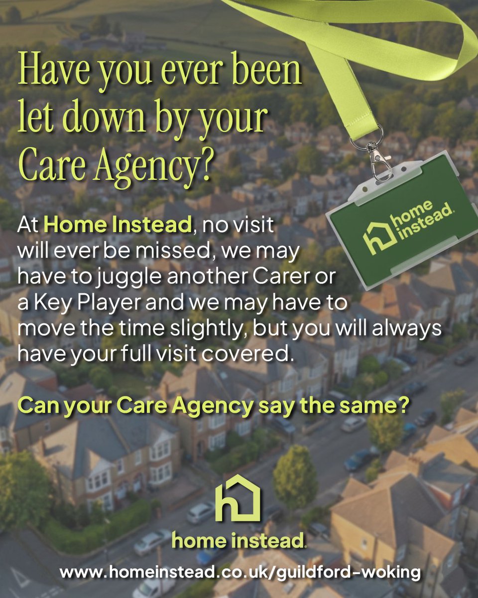 homeinsteadgui's tweet photo. Been let down by other care providers?  At Home Instead Guildford and Woking, we will always honour every visit. We may need to adjust the Care Professional or time slightly, but you will always get your visit. ❤️  To find out more call us today on 01483 488222. https://t.co/dtjTvCfp2o