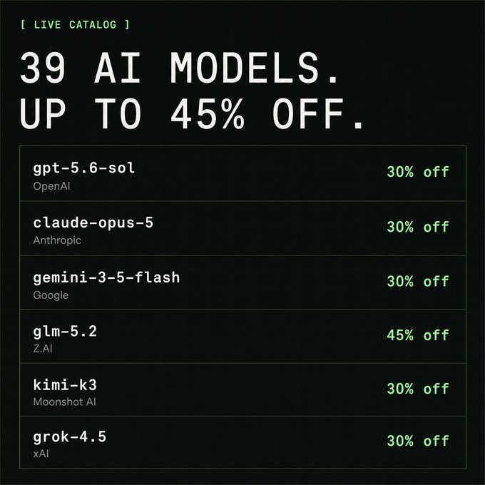 CipherLiquidi's tweet photo. Stop overpaying for AI. Save 30% instead.  https://t.co/BMttgTAEqP offers most leading AI models at discounted rates. We buy unused spending commitments for less, so you pay less.  Put in $5 and we’ll add $10 - giving you $15 to get started https://t.co/RqKmIAq884