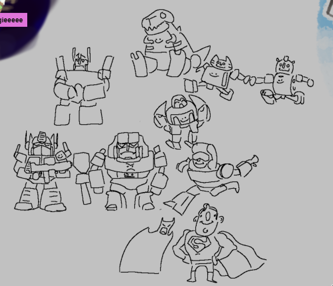 Orbasart's tweet photo. transformer doodles from magma. also batman and superman are there https://t.co/qdF689gALG