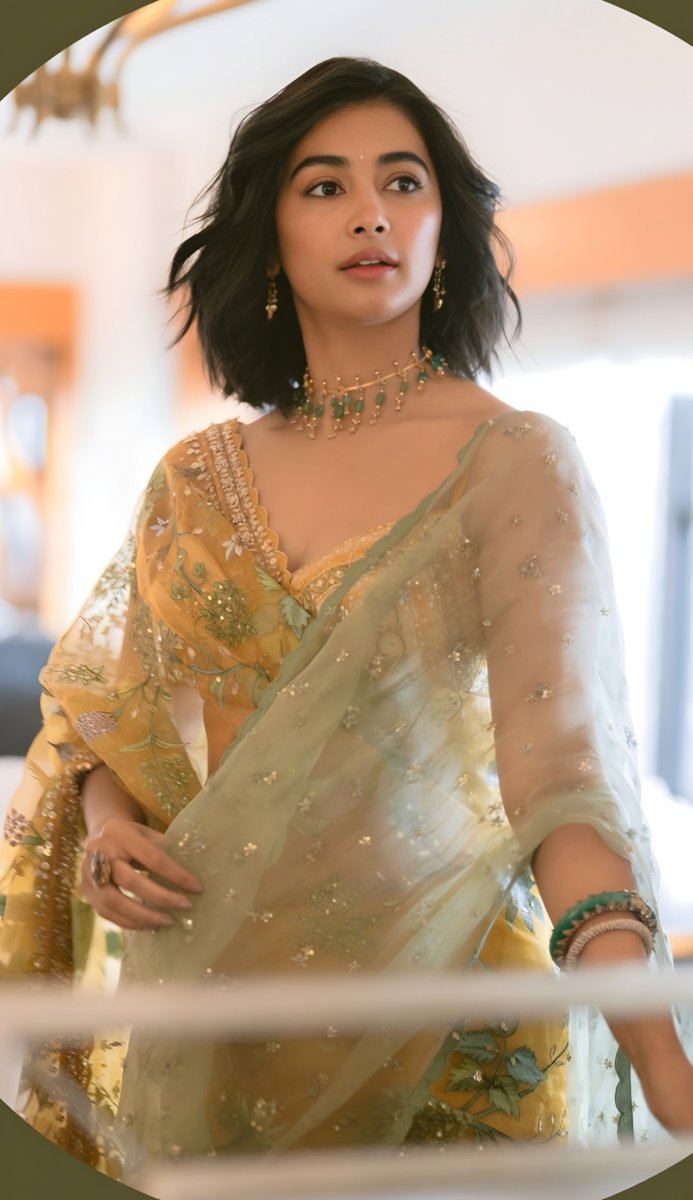 INDACTRESSPIC's tweet photo. When the saree drapes just right and the eyes do the talking… 
Pooja Hegde in full goddess mode. Yellow never looked this intoxicating. 💛🔥 https://t.co/DFeyOS3sc1