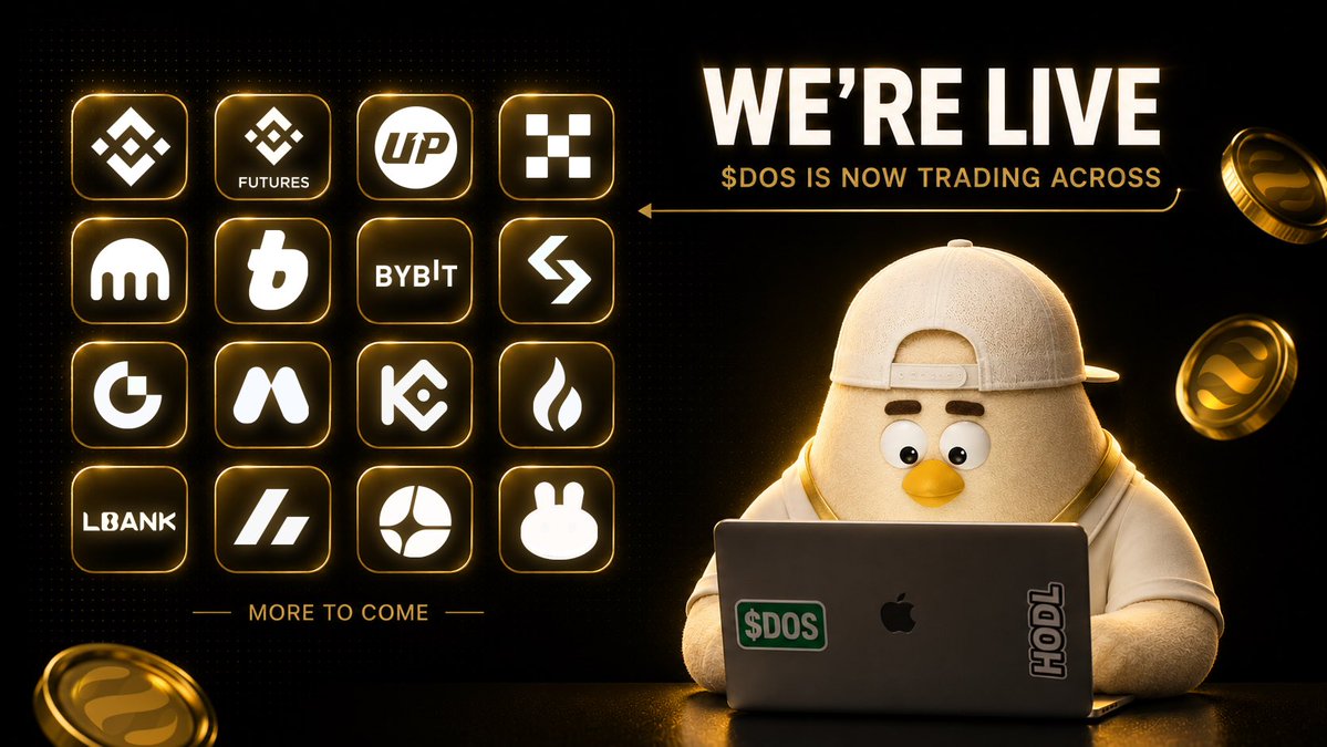 dappOS_com's tweet photo. We're LIVE. $DOS is now trading across:

@BinanceWallet · @BinanceFutures · @Official_Upbit · @okx · @krakenfx · @BithumbOfficial · @Bybit_Official · @bitget · @Gate · @MEXC · @kucoincom · @HTX_Global · @LBank_Exchange · @bitvavocom · @Aster_DEX ·  @PancakeSwap

And more to come.

Access to $DOS is expanding globally.