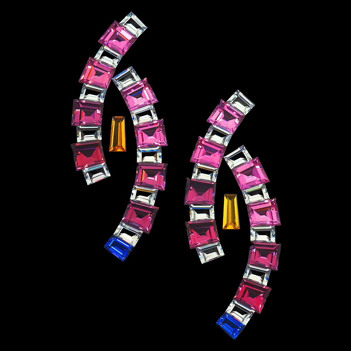 echinastone's tweet photo. #DESIGN: These earrings layout offers a striking modern twist on classical jewelry engineering, radiating a vibrant, fluid energy. Double-layered, sweeping arcs of fancy-cut multicolored sapphires are anchored by deep, royal blue sapphire tips.

#gemstones #gems #chinastone https://t.co/tz91zPMNfq