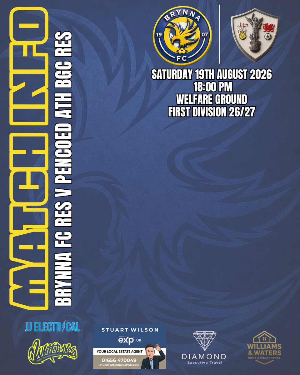 FCBrynna's tweet photo. Brynna FC Reserves vs @PencoedAthBGC Reserves
๐| Welfare Ground
๐| 19.08.26
โฐ๏ธ| 18:00 k/o
@LlynfiUnitedFc v Brynna FC 3rds
๐| Sports Ground
๐| 19.08.26
โฐ| 18:30 k/o
#WinOrLearn๐๐ #COYE๐ฆ
https://t.co/iMOLFX93g8