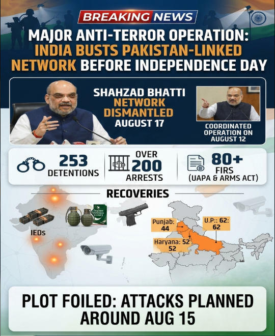 SanatanaRevival's tweet photo. India Busts Pakistan-Linked Terror Network Before Independence Day.
#terrorattack #IndiaIndependenceDay #India https://t.co/HYGUXFFMEi