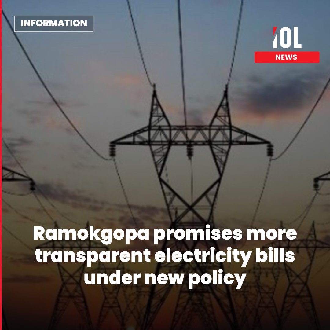 IOL's tweet photo. Electricity consumers could soon have greater transparency over what they pay for power under a revised electricity pricing policy unveiled by Electricity and Energy Minister Kgosientsho Ramokgopa.
Read on https://t.co/5lBnoB6U1h
#ElectricityPolicy #Ramokgopa #TransparentBilling #SouthAfrica #EnergyReform #ServiceDelivery