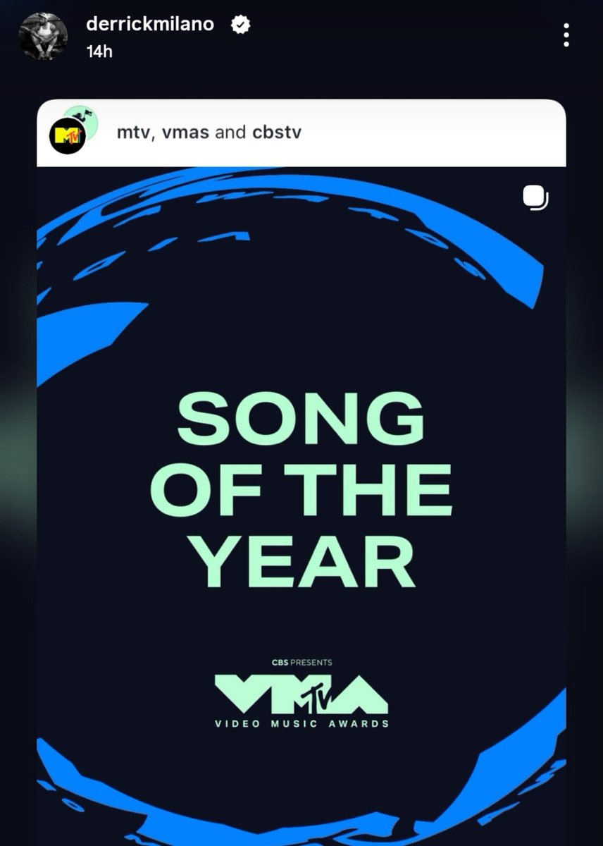 Yoon_kookie97's tweet photo. Derrick Milano Instagram Post of SWIM being nominated for SONG OF THE YEAR at 2026 VMAs !! https://t.co/yUy1vfgfmc
