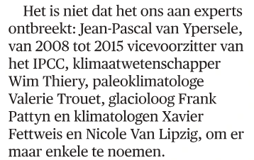 ManuelSintubin's tweet photo. Het is hoog tijd voor een nationale klimaatbriefing, lees ik in @demorgen. Het ontbreekt ons immers niet aan experts 👇🤔 #penséeunique https://t.co/wmdOB9MfFr