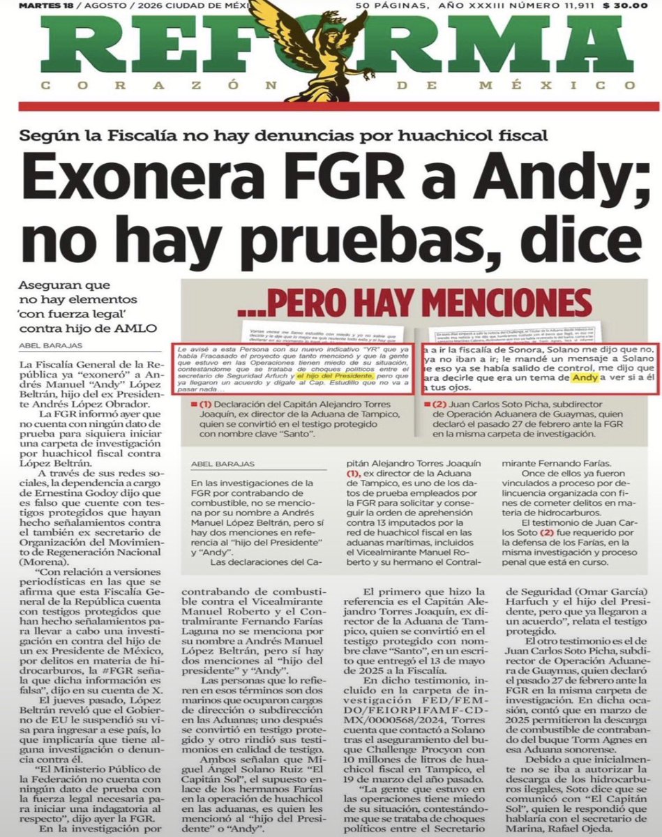 O_Diosa__'s tweet photo. La FGR exonera a Andy porque “no hay pruebas”. Las menciones, testimonios y declaraciones ahí están, pero al parecer aplican la nueva técnica jurídica de la 4T, si la investigación incomoda al hijo del jefe, la evidencia no existe. Qué bonita justicia: ciega, sorda y selectiva. https://t.co/4O8O1IXNSm
