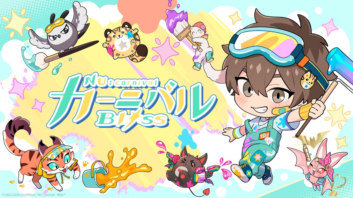 nucarnivalbliss's tweet photo. 🎨 #クラインサマーパレット 開催中！ 🎨

みんながせっせとお祭りを彩っている間、アニマルたちも大忙し！
あたりを色鮮やかに飾るだけでなく、���主人様へのサプライズギフトも用意してくれたようです 💎
いつも応援してくださるご主人様へ感謝を込めて──
この夏も一緒に彩っていきましょう！ 🌈

─[GIFT]─

NALP3KWT7R36VP5
ジェムx1,000
期限：2026/9/24 24:59 (日本時間)

#ニューブリ #NUCarnival_Bliss