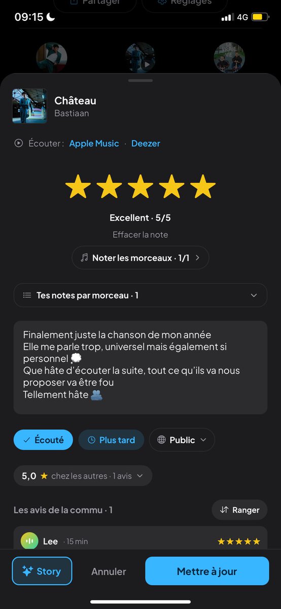 _11h04's tweet photo. l y’a une nouvelle appli ou c’est genre Letterboxd version musique 
Gooo juste l’installer pour donner de la force à bastiaan haha, on peut noter les musiques et donner son avis hihi 🏰🫂
Ça s’appelle JAM :)
en vrai c’est petite appli mais ça peut peut être le faire connaître https://t.co/VhBw1kIbjU