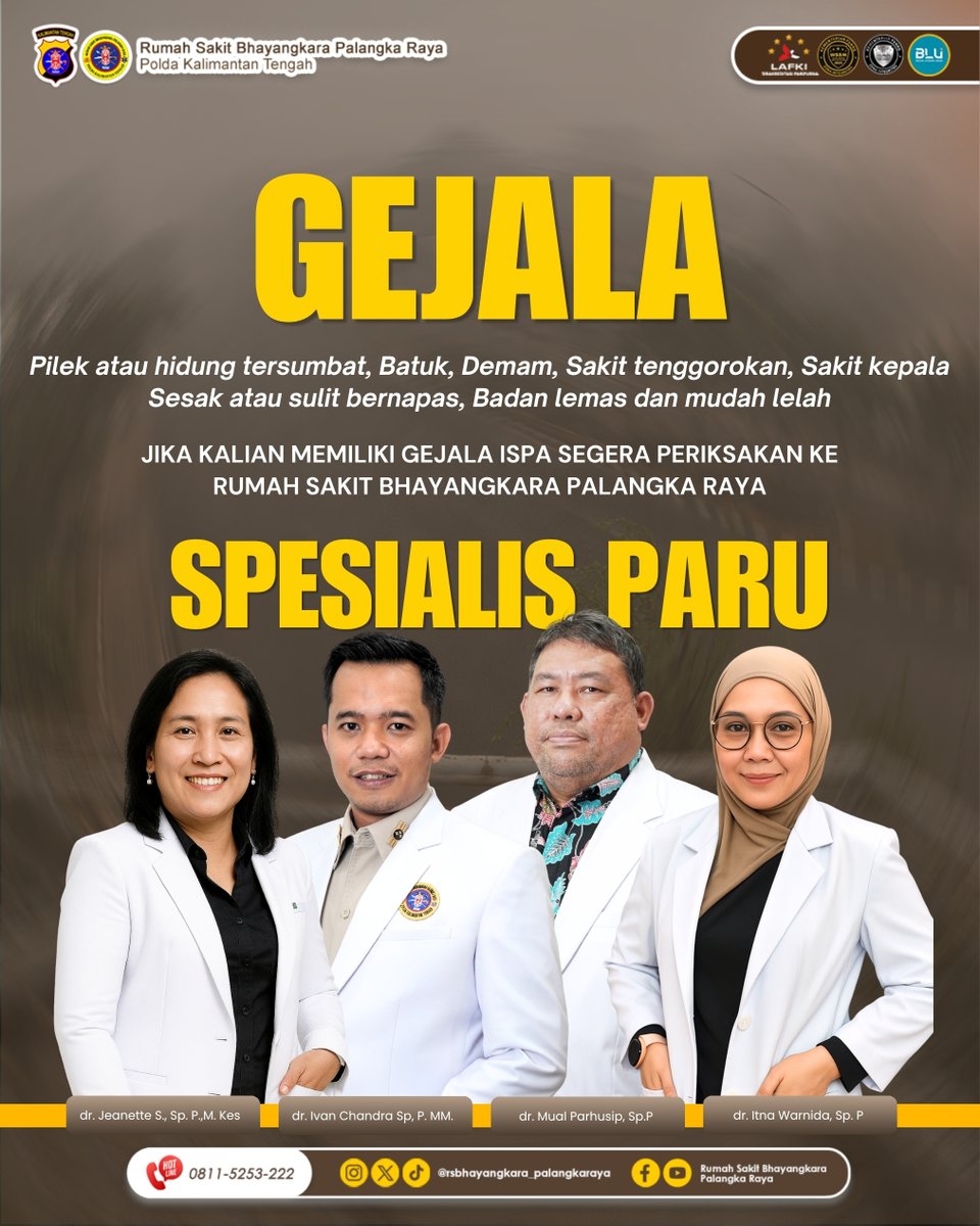 rsbpalangkaraya's tweet photo. Batuk, pilek, demam, atau sesak? Jangan disepelekan! 
Kabut asap dapat mengganggu saluran pernapasan. Kenali gejala ISPA dan segera periksa ke Rumah Sakit Bhayangkara Palangka Raya jika keluhan semakin berat.

#rsbhayangkara #ispa #kabutasap https://t.co/0lk6SxjDYo