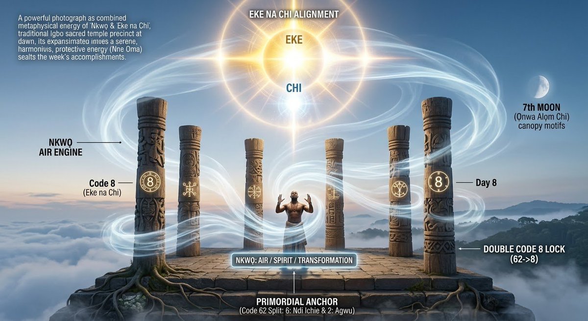 Pneumasomatics's tweet photo. ☀️ Today is Nkwọ – 8th Day of the 7th Moon, "Ọnwa Alọm Chi" (Wednesday, 19th August 2026)

"Nkwọ breathes life into structure—circulating #wisdom , transforming form, and expanding reach through the power of #Spirit ." 

— The Ancestral Operating System (Nkwọ-8/7/47) https://t.co/hZyp0HQqLt